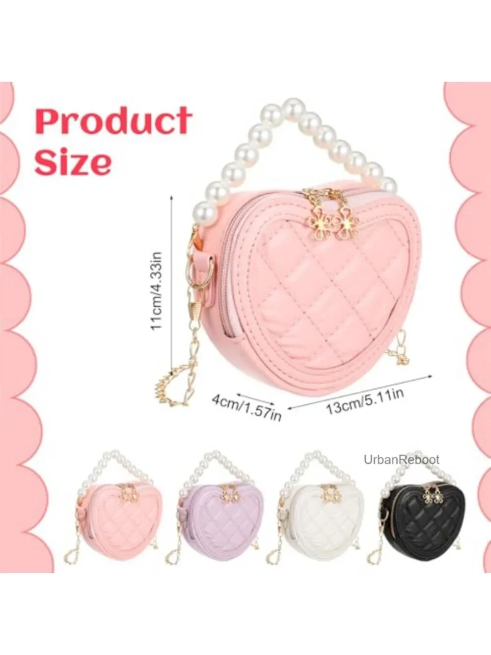 4 PCS Little Girl Heart Shaped Crossbody Bag PU Pearl Handle Princess Handbag